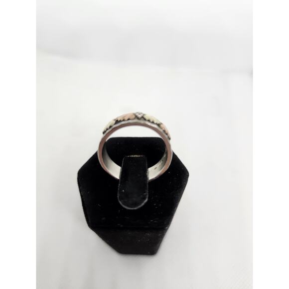 925 Sterling Silver and 12k Gold-Plated Accents Vintage Antiqued Ring Band Size - Picture 3 of 6